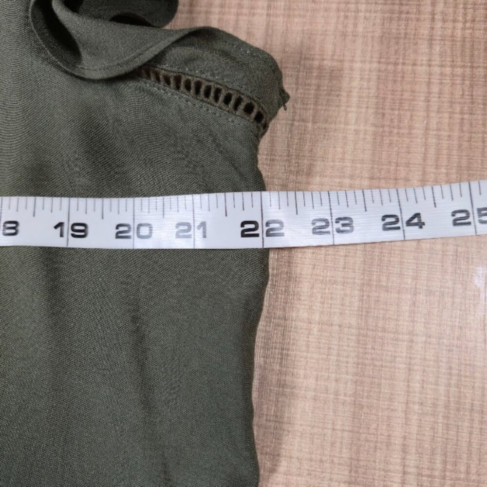 Time & Tru Embroidered Top Women Size L Green Bohemian Preppy Peasant - Picture 7 of 8
